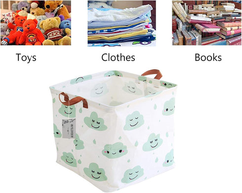 Square Storage Bins Canvas Collapsible Basket with Handles - Toy Organizer for Nursery, Kid's Toys, Closet & Laundry