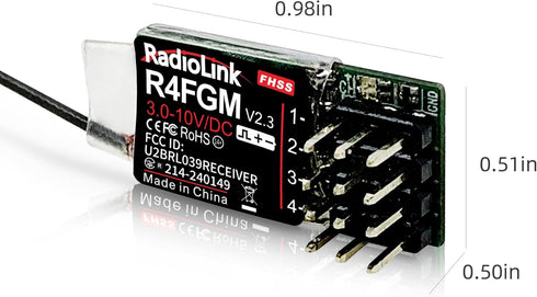 R4FGM V2.3 4 1/28 3-10V RC8X/RC4GS V3/RC6GS V3/T8S/T8FB/T12D/T16D Radiolink Channels Tiny RC Gyro Receiver for Mini RC