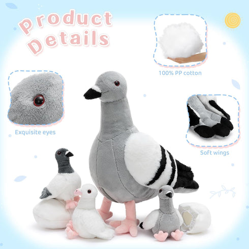 Set, Tezituor Easter Pigeon Stuffed Animal Cuddly Realistic Pigeon Plush Toy,Soft Dove Life-Like Bird Animal Plushie