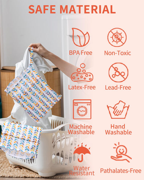 babygoal Wet Dry Bags for Baby Cloth Diapers, Washable Travel Bags, Beach, Pool, Gym Bag with Two Zippered Pockets 3