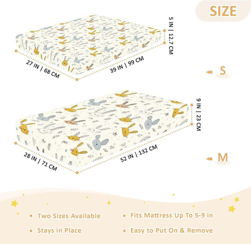 miaozhen 1 Pack 52x28 Cotton Baby Crib Sheets Ultra Soft Cartoon Long Ear Bunnies Cute Unisex Child Crib Sheets