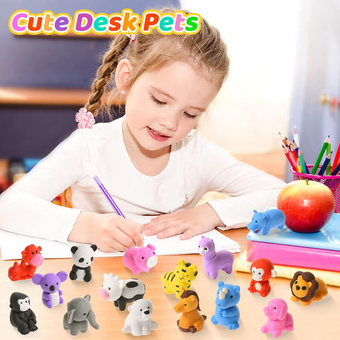 Kaemi 46Pcs Animal Erasers for Kids, 3D Puzzle Erasers for Party Favors and Games