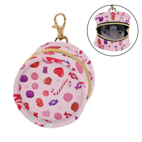 Valentines Candy Round Pacifier Storage Case with Zipper, Portable Pacifier Case for Travel, Diaper Bag & Purse