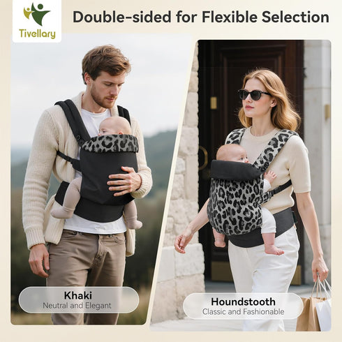 (744 lbs) Tivellary Reversible Baby Carrier Black Solid & Leopard Print; Lightweight & Breathable Lyocell Fabric;