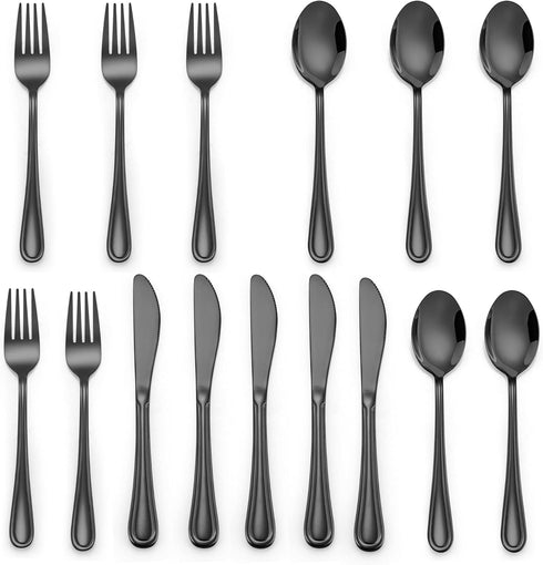 LIANYU 15-Piece Black Kids Silverware Set, Stainless Steel Toddler Utensils, Mirror Finished Flatware for 5