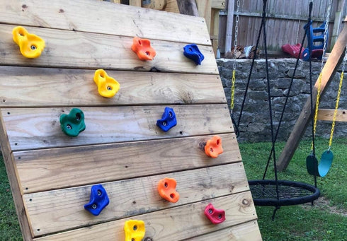 25 Pcs Colourful Pig Nose Shape Rock Climbing Holds with Blue & Green Handles, Indoor Outdoor Playground Accessory