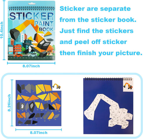 Vehicle Sticker Book for Kids Ages 4-8, Crafts for Kids Sticker Paint Books, Birthday Gifts Party Favor, Travel Toys