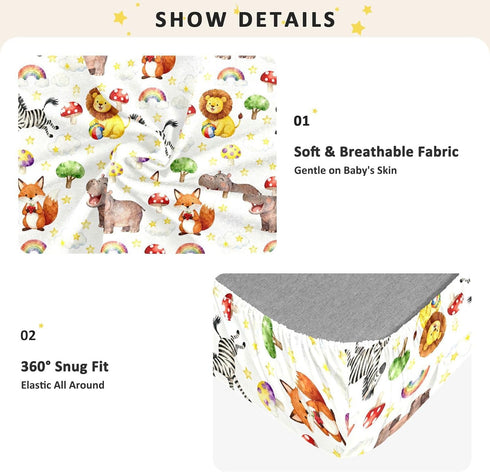 miaozhen 1 Pack 52x28 Cotton Baby Crib Sheets Comfy Breathable Watercolor Animal Lion Fox Toddler Mattress Sheet