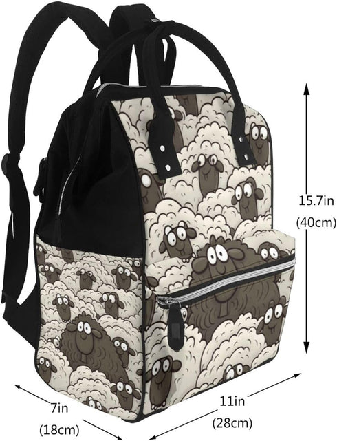 FHEDVBN Backpack Mummy Backpacks Daypack Cartoon Black White Sheep Diaper Bag for Women Multifunction Waterproof