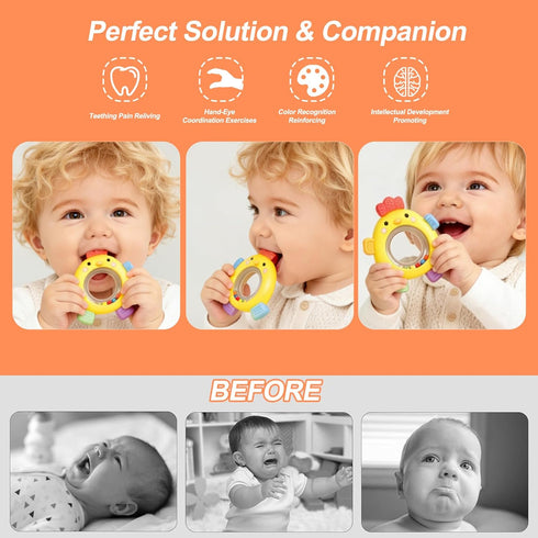 0-6 0-6 6-12 Baby Teether for Months, Soft Silicone Teething Toy, Freezer Safe Cooling Relief, Easy Grip Design, BPA