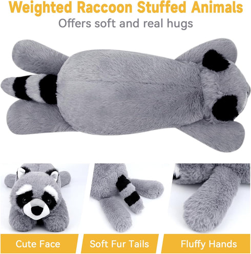 Slojkardon 17in Raccoon Plush, Weighted Raccoon Stuffed Animals, Cute Plush Toys Realistic Raccoons Body Pillow Hug