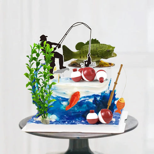 KDPATFAV 14 Pieces Fisherman Themed Decoration Gone Fishing Cake Topper for Retirement Party Supplies