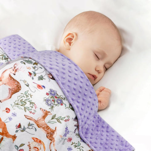 Purple Fleece Baby Blanket for Boys & Girls, Soft Portable Toddler Minky with Woodland Animal Print, 40 x 30 Inch