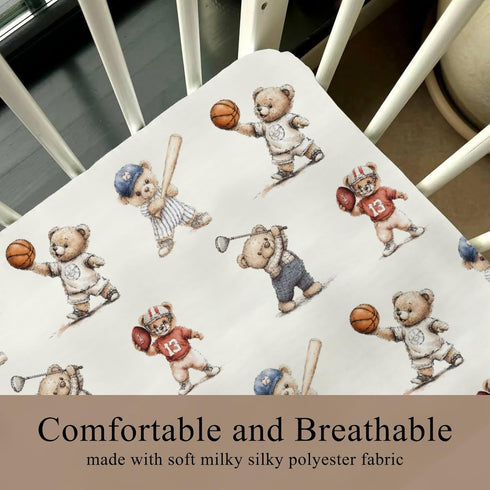 Wicbfdfv 28x52 Inch Cute Sport Bears Golf Baseball Basketball Fitted Baby Crib Sheet for Boys Girls Sports Lover Gift