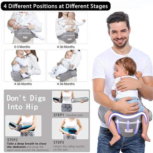 180 Baby Hip Carrier with Foldable Seat Up-Down for Infant,Adjustable Straps Also as Waistband Extender,Huge