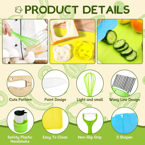 Chanking 17 Set 4+ Pieces Kids Safe Knife for Real Cooking Child-Friendly Plastic Chef Tools Montessori Kitchen Toys