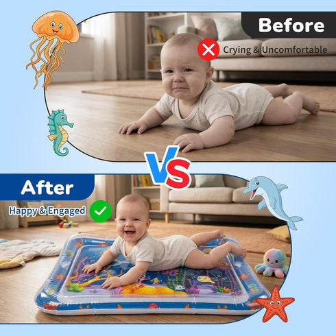 Piszvbej Tummy Tummy Time Water Mat for Babies, Inflatable Time Water Play Mat, with Bright and Colorful Patterns