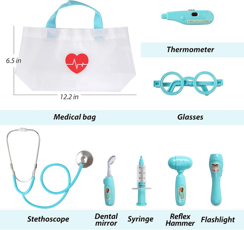 Kids Doctor Kit, 8 Pieces Playset with Medical Storage Bag & Real Stethoscope for Toddler Boys Girls Aged 3-6