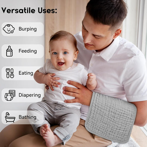 100% 20"X10" 5 Pack Unnivoll Muslin Burp Cloths for Baby Cotton Burping Cloths for Boys Girls Large Extra Soft