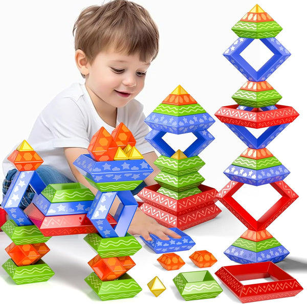 Doloowee 30 Pcs Montessori Stacking Toys for Toddlers 1-5, Building Blocks Educational Gift for Christmas Stocking