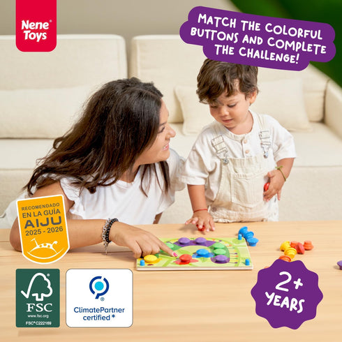 2+ 2 3 Nene Toys Wooden Color Matching Puzzle for Toddlers Years Montessori Pegboard Button Game with Wooden Nails