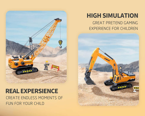 Kids Construction Toys for Boys, Crane Trucks Excavator Toy, Sandbox Vehicles Gift for Ages 3 and Up