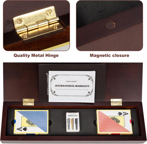 Set, 2 3 ESENHARBER Cribbage Board Game Premium Wooden Board with Magnetic Lock and Metal Pegs, Playing Cards