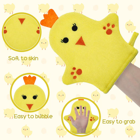 KFHENSOMR 2PCS Baby Bath Mitt Washcloths Gloves Panda Chicken Toddler Soft Washcloths for Kids Designed in Cute Animal