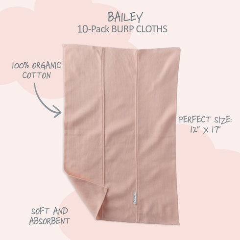 10-Pack 100% Butterblu Bailey Burp Cloths Organic Cotton Knit for Newborn & Baby Boys & Girls, Sorbet Frost Rainbow