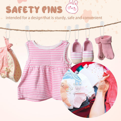 WILLBOND 100 2.2 Inch Pcs Diaper Pins Safety Plastic Head Cloth Diaper Nappy Pins with Locking Closures Stainless Steel