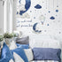 Yovkky Watercolor Blue Grey Sleeping Elephant Wall Decals, We Made a Wish Moon Star Cloud Stickers Hot Air Balloon