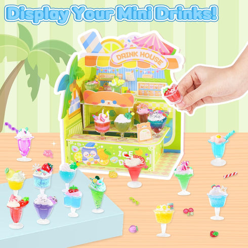 24 Set, 8+ Crelloci DIY Mini Drink Shop Toy, Making Miniature Juice Drinks Cream Material Kit, NOT Edible, Collectible