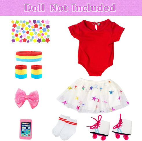 18 Inch Doll Accessories, Girl Doll Accessories, 7PC Travel Skating Sport Play Set, 18 inch Girl Doll Outdoor Sport Accessories (Not Include Doll)