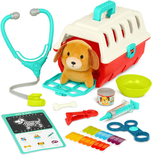 Battat – Mini Vet Playset (11Pc) - Plush Dog & Carrier with Stickers, Checklist, and Toy Stethoscope