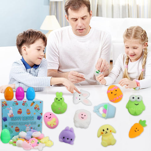 24 Pcs Easter Eggs with Mochi Squishy Toys, Animal Stress Reliever Squishy Toy for Kids Easter Eggs Hunt, Party Favor