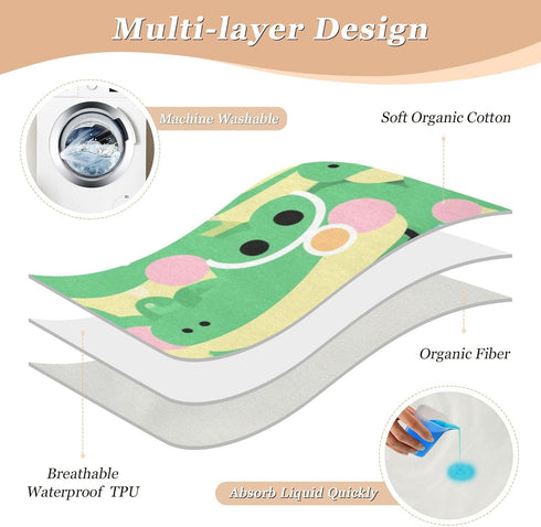 siphylline 52" 34" Cartoon Cute Crocodile Green Extra Large Resuable Changing Pad Covers Water Resistant Toddler Bed