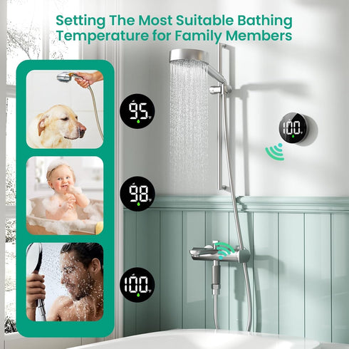 MX08 IPX7 Longriver Shower Temperature Display, Shower Thermometer with Hydro Powered Sensor, Digital Water Temperature