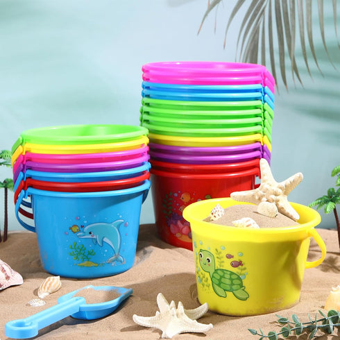 Junkin 24 Sets Beach Sand Buckets and Shovels for Kids, 6.3" Small Beach Pails and Sand Toys for Summer