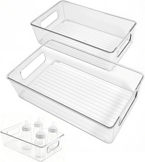 MAIDIWUDI 2Pack Clear Baby Bottle Organizer Portable Baby Bottle Storage Container for Cabinet,DrawerCounter,Kitchen,Refrigerator-Portable
