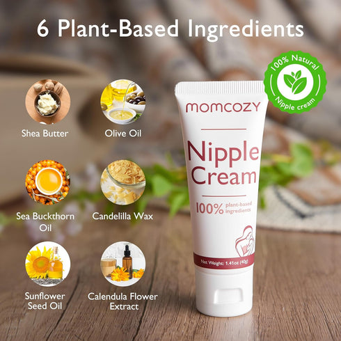Momcozy 1.41 oz Nipple Cream Safe for Breastfeeding, No Wipe Off Lanolin-Free Nipple Balm, Soothing Cream