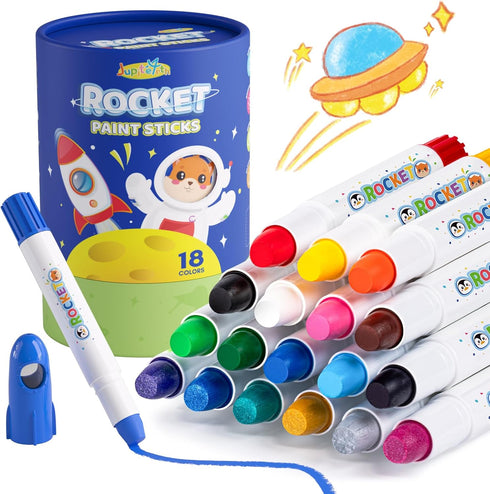 JUPITEARTH 18 Colors Rocket Tempera Paint Sticks with 120 PDF Coloring Pages,