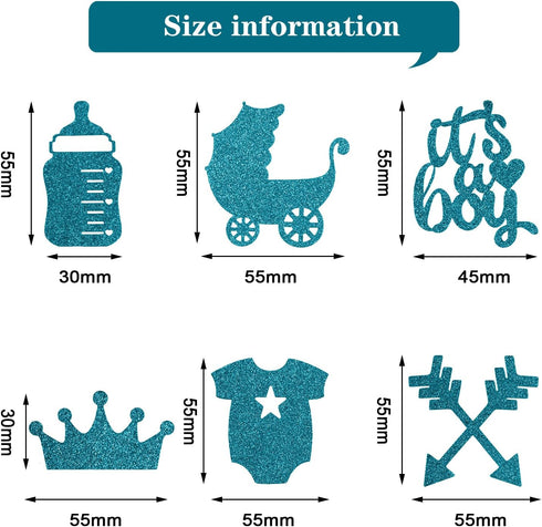 Boao 48 Pieces Glitter Cupcake Toppers for Baby Shower - It's a Boy Jumpsuit, Bodysuit, Carriage, Crown, Arrow Picks