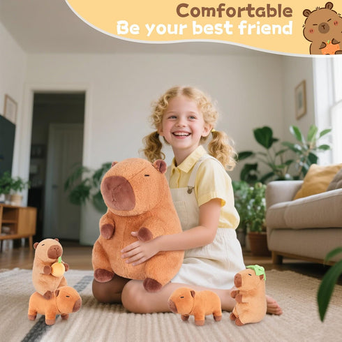 5-in-1 5PCS Set Mommy 4 3 8 SuzziPals Sitting Capybara Stuffed Animals with Babies Inside, Capybara Plush with & Babie