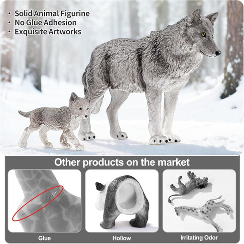 14PCS 3 4 5 6 7, Wolf Toy Animal Figurines, Realistic Plastic Zoo Safari Animal Toys for Toddlers Forest Wolf Animals