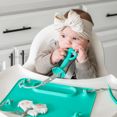Busy Baby Teething Spoon - 2-in-1 Training Spoon and Teether for Self Feeding, BPA Free, Dishwasher Safe (Pewter)