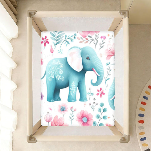 Bseiialft 52 28 Elephant Flowers Leaves Crib Sheets for Boys Girls Soft and Breathable Cotton Baby Sheets for Standard