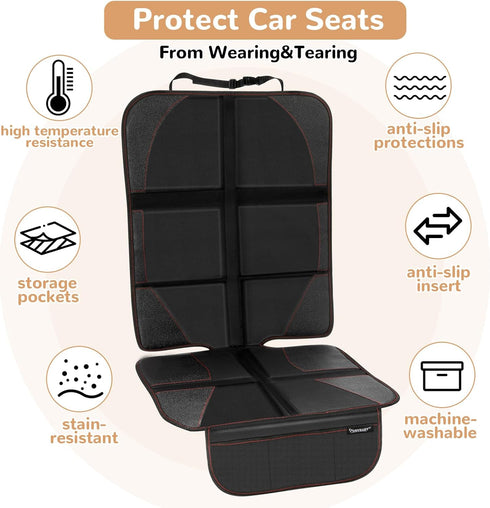 PANYBABY 600D Car Seat Protector for Baby, Car Seat Cover, Durable Oxford Fabric, Anti-Slip Base,Mesh Pockets for Baby