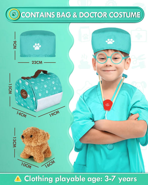 3-5 Set Lehoo Castle Wooden Doctor Kit for Toddlers Girls Toys, Vet Toys for Kids, Pretend Play Doctor with Puppy