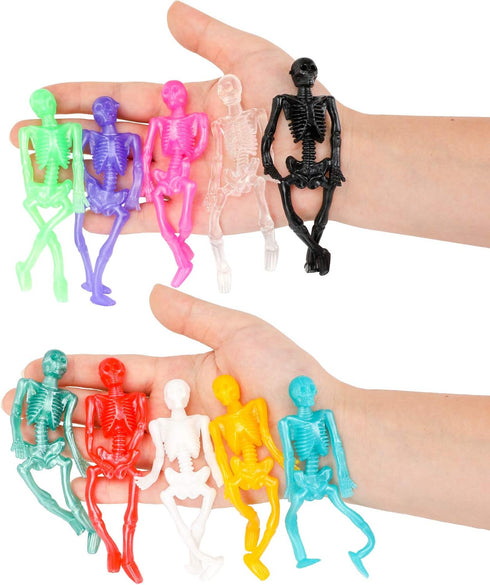 Konsait 24 Pack Stretchy Skeletons, Random 10 Glitter Color Sensory Bendable Toys, Party Favors for Kids Halloween