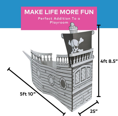 5 10" 4 8 1/2" Fun Express Ft. x Ft. Color Your Own Pirate Ship White Cardboard Playhouse - Great for School, Daycare